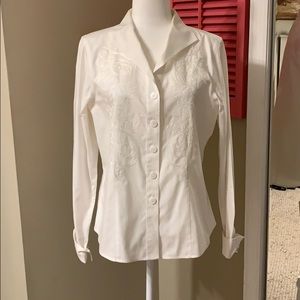 White fitted long sleeve shirt my Coldwater Creek.